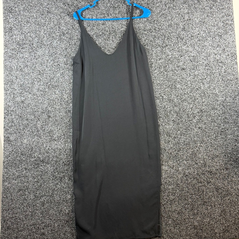Everlane Black V-Neck Slip Dress Triacetate Spaghetti Strap Midi Size 4